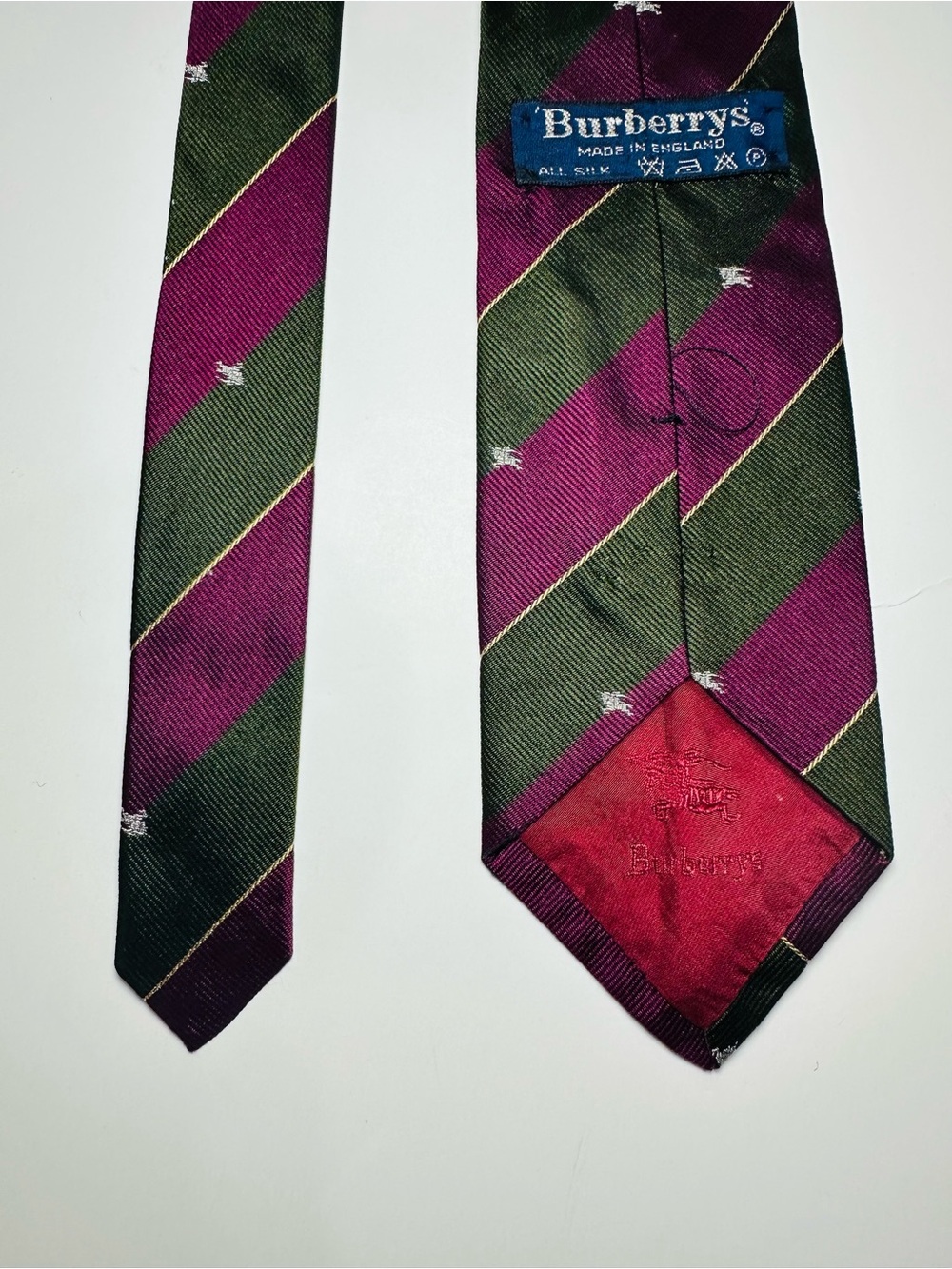 BURBERRYS VINTAGE PRE 1999 MADE IN ENGLAND SILK TIE STRIPED OLD MONEY PREPPY - Picture 7 of 13